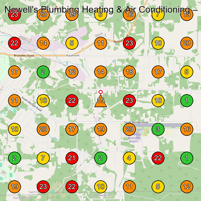 Newell's Plumbing Heating & Air Conditioning Hvac Contractor GeoGrid ranking map for St Marys PA